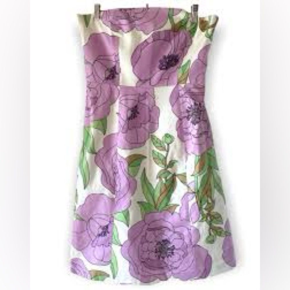 Ann Taylor Loft Strapless Purple And White Floral Midi Dress